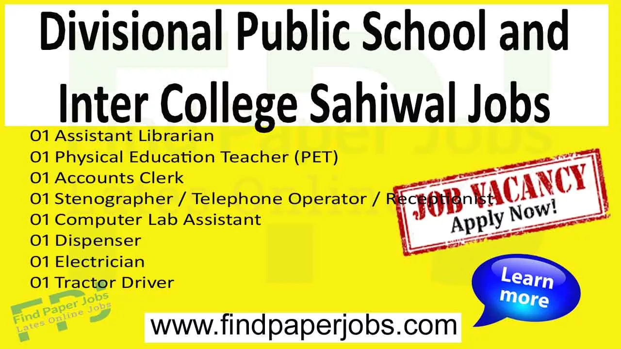 Divisional Public School and Inter College Sahiwal Jobs-2023