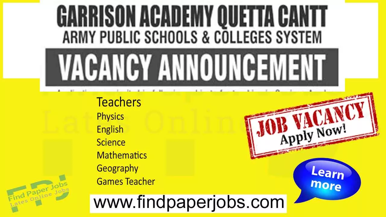 Garrison Academy Quetta Cantt Jobs 2023