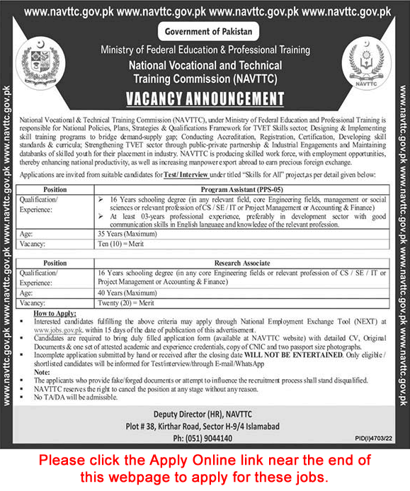 NAVTTC Jobs 2023 Apply Online Program