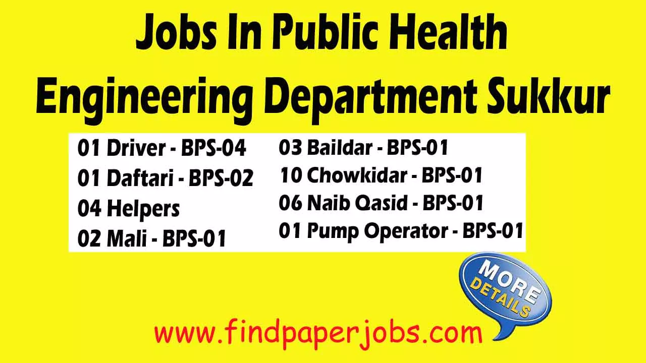 Public Health Engineering Department Sukkur jobs