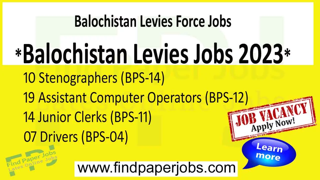 Jobs In Balochistan Levies Force February 2023