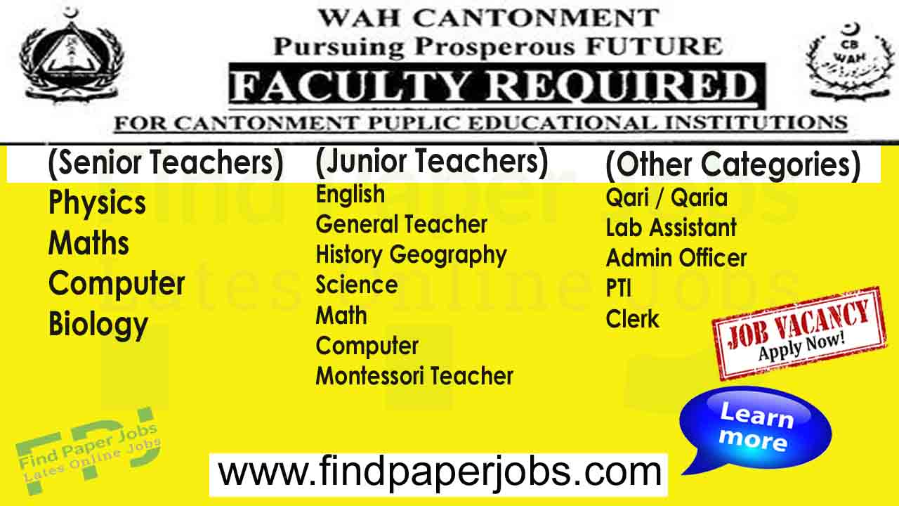 Cantonment Public Educational Institutions Wah Cantt Jobs