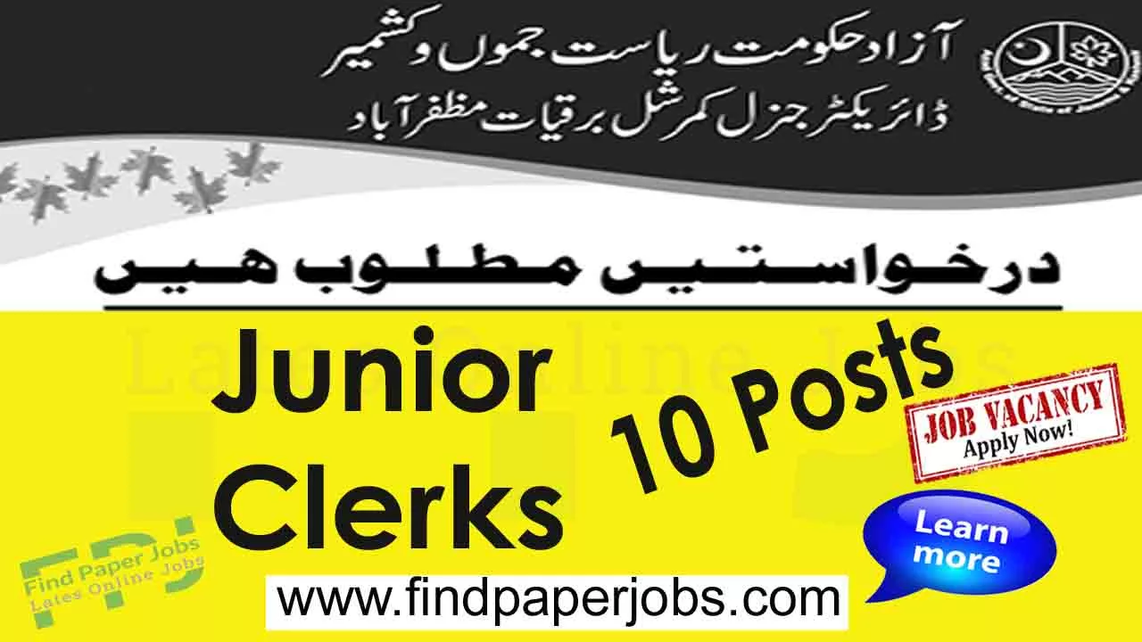 Clerk Jobs in Directorate General Commercial Electronics Muzaffarabad 2023