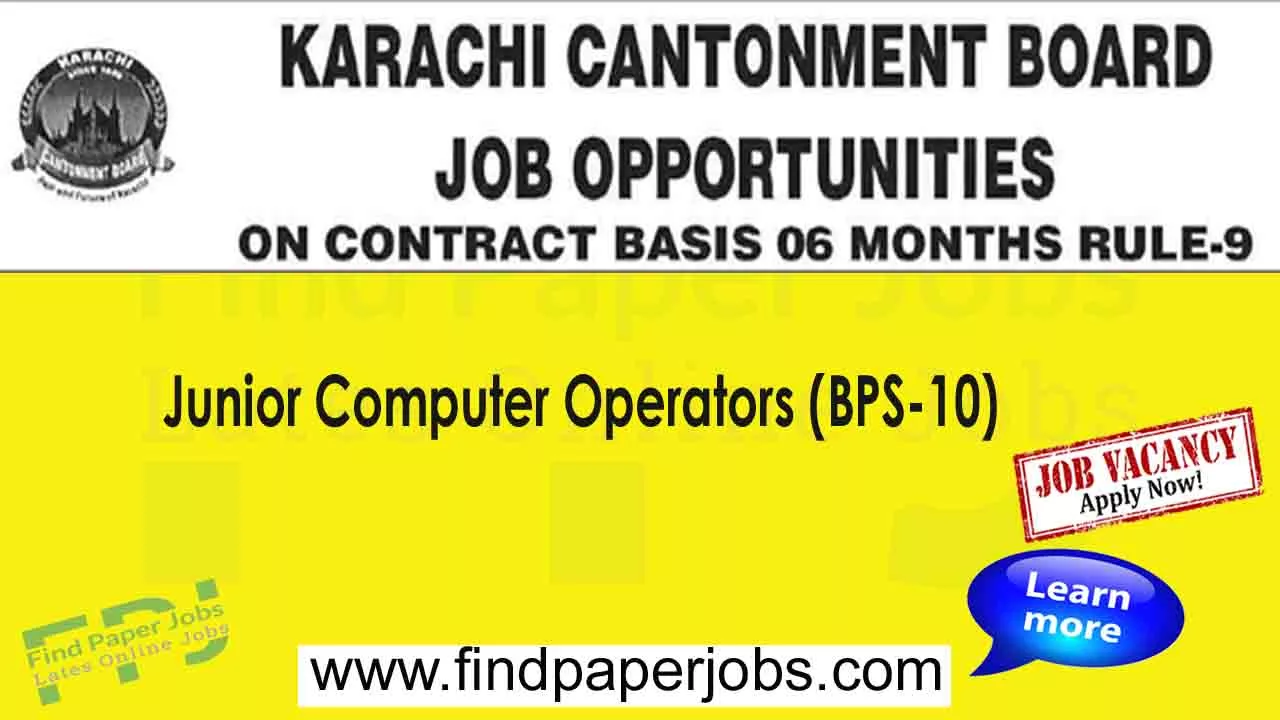Computer Operator Jobs in Karachi Cantonment Board 2023