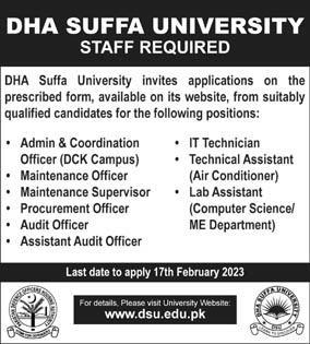 Jobs In DHA Suffa University Karachi 2023