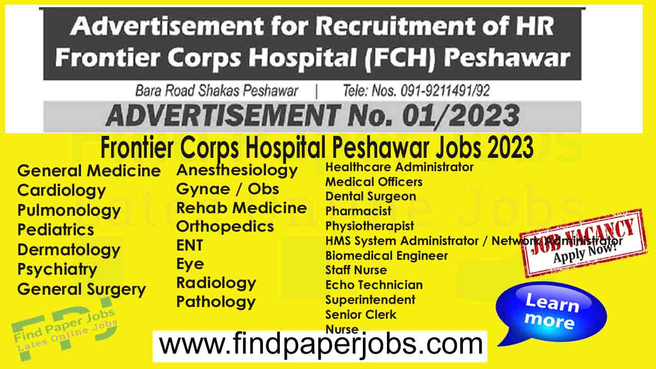 Frontier Corps Hospital Peshawar Jobs 2023