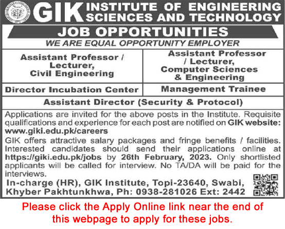 GIK Institute of Engineering Sciences and Technology Swabi-