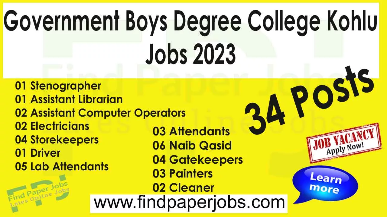 Jobs In Government Boys Degree College Kohlu 2023