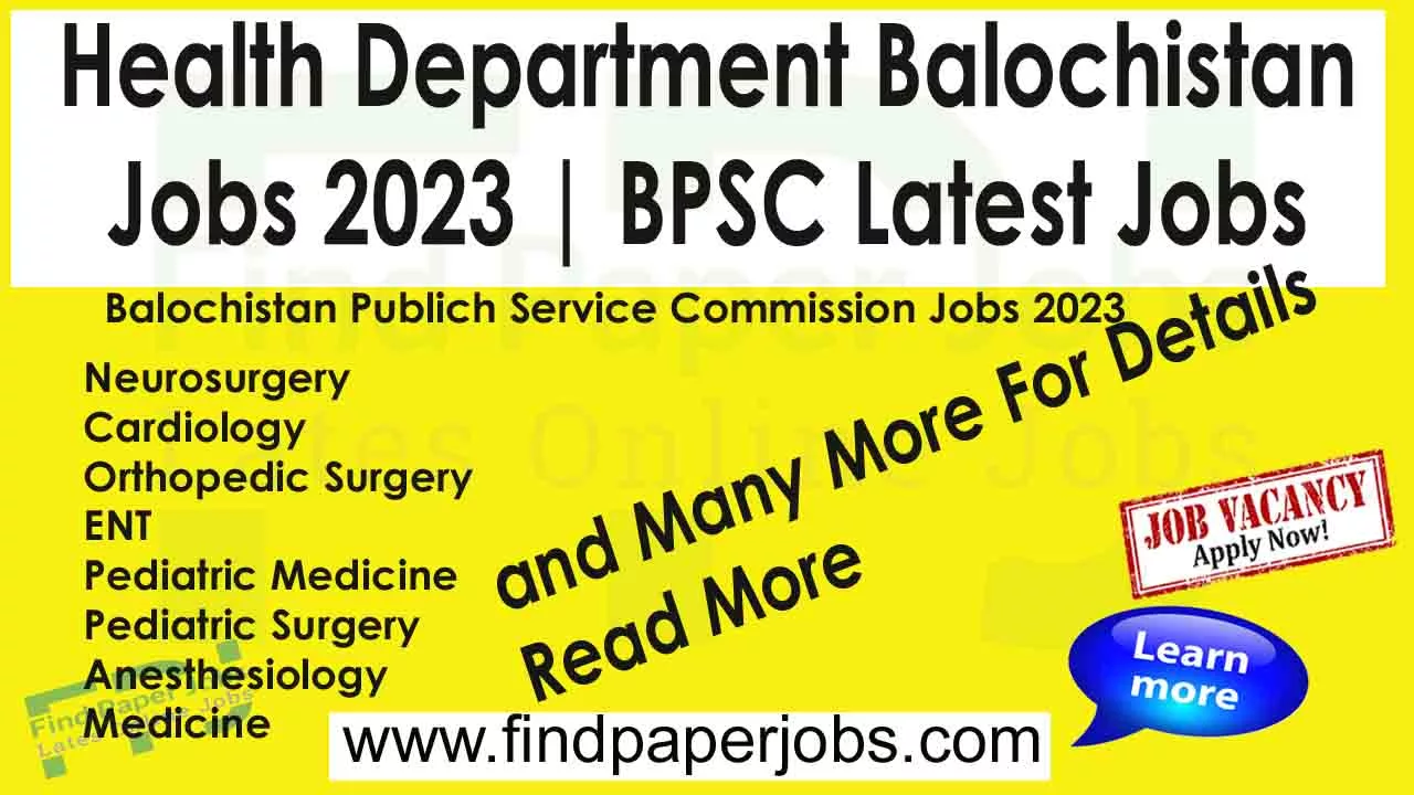 Jobs In Health Department Balochistan February 2023