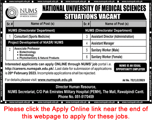 Jobs In NUMS University Rawalpindi 2023