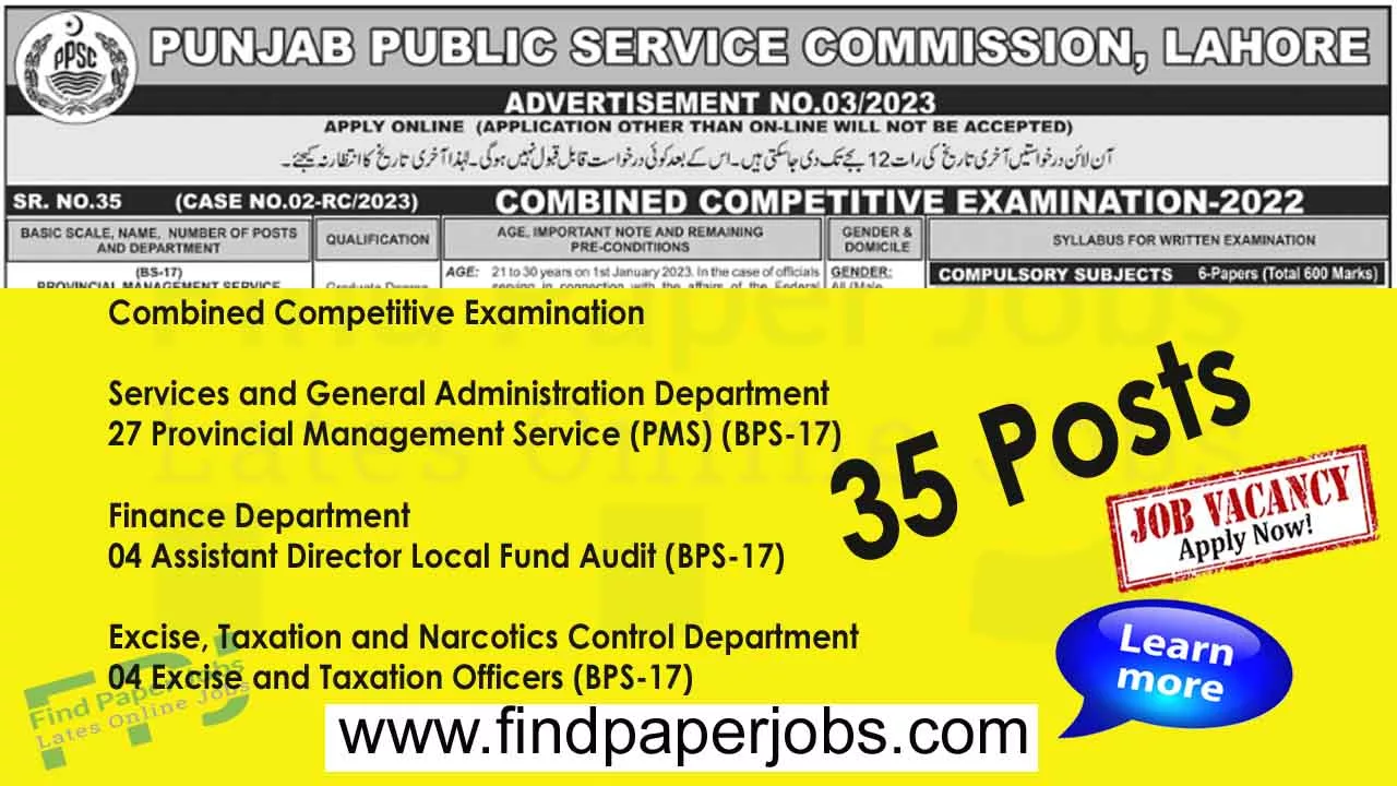 Jobs PPSC Combined Competitive Examination 2023