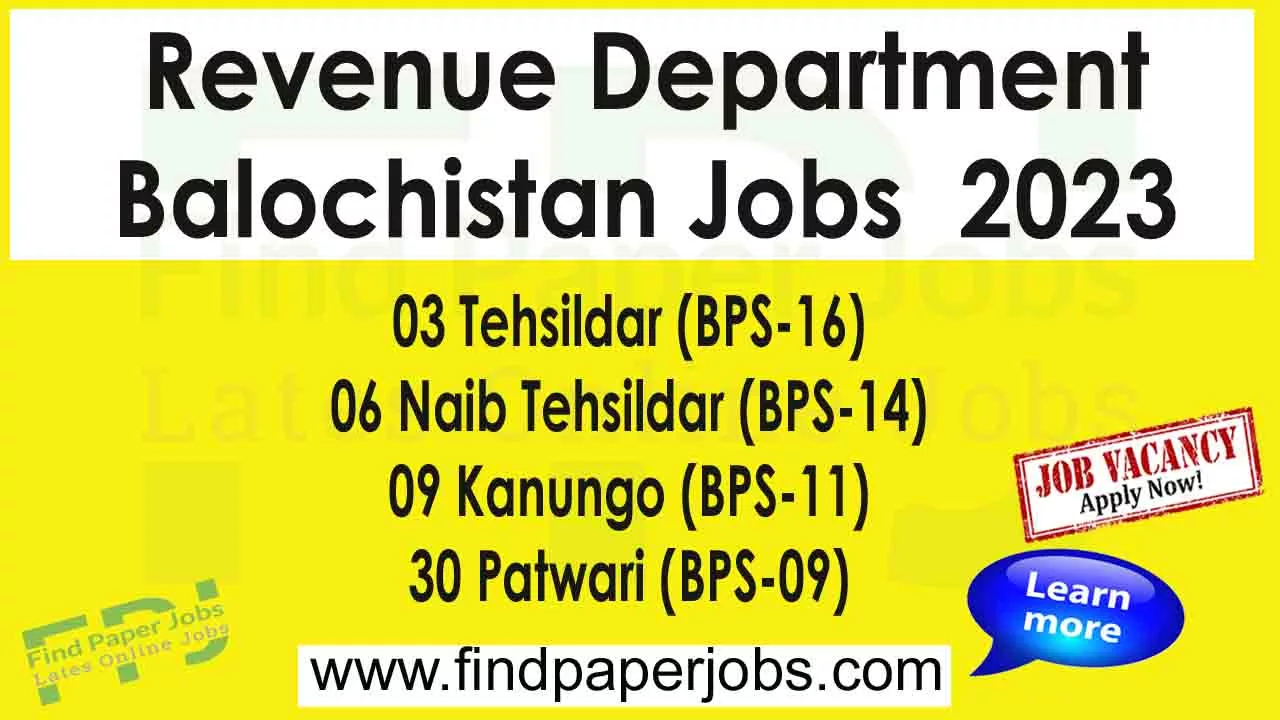 Revenue Department Balochistan Jobs 2023