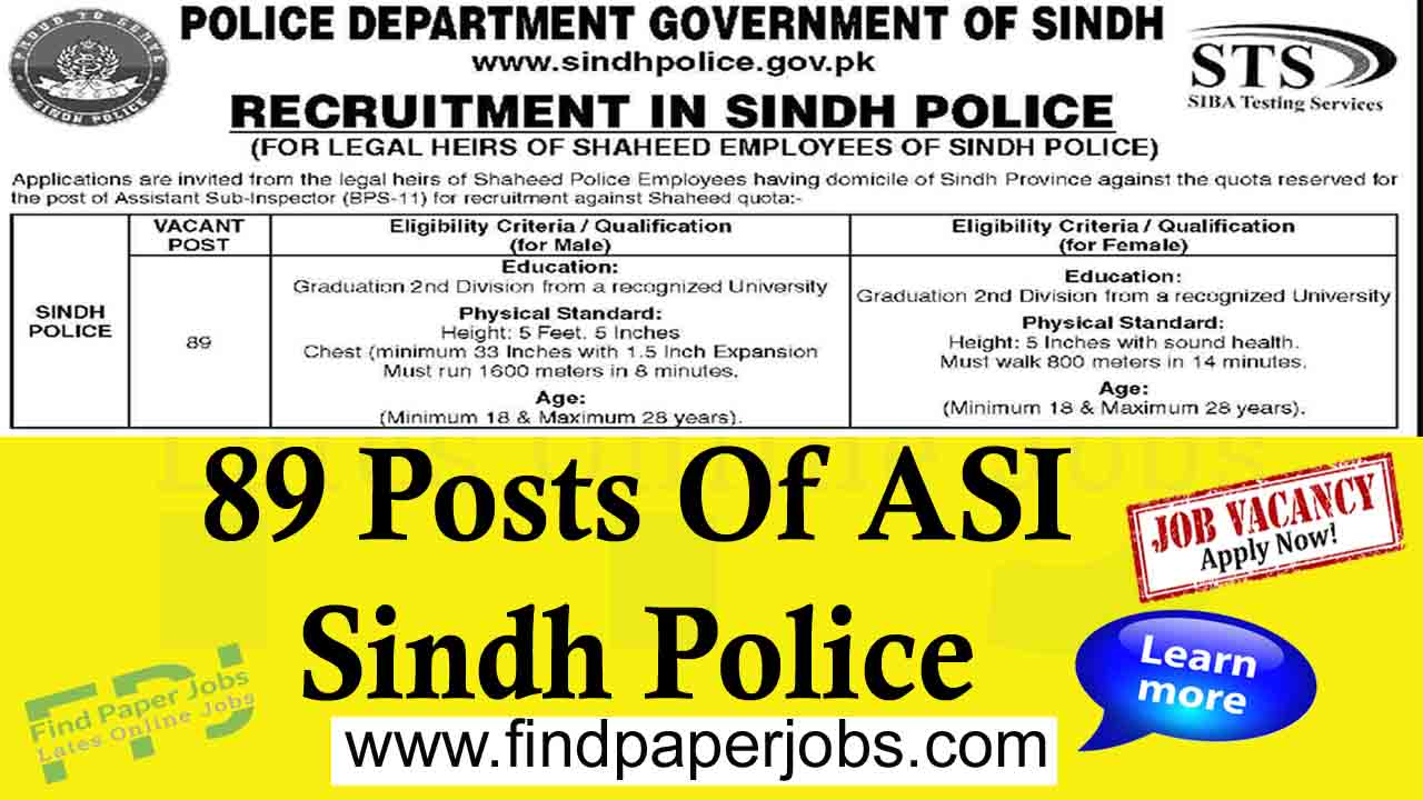 Sindh Police ASI Jobs 2023