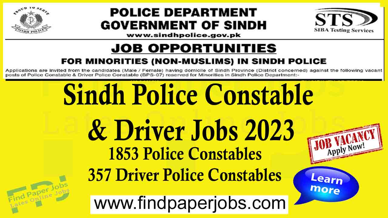 Sindh Police Constable and Drivers jobs