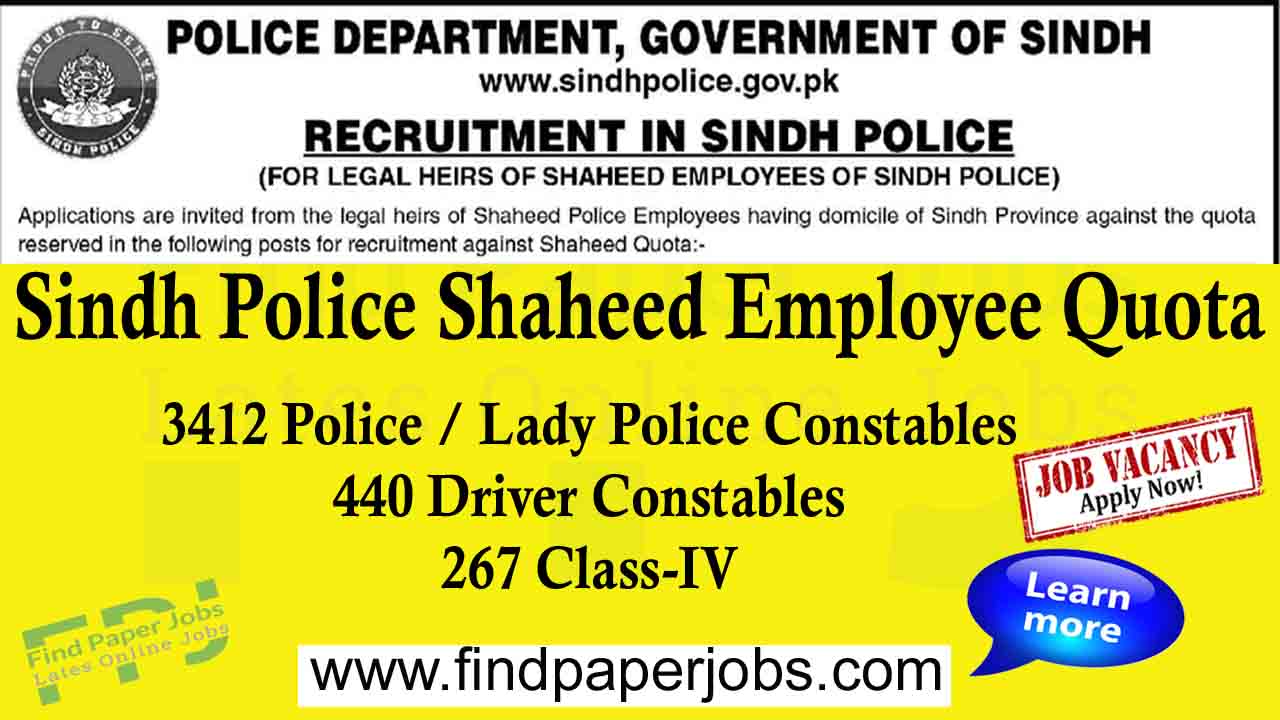 Sindh Police Jobs For Shaheed Employees Heirs