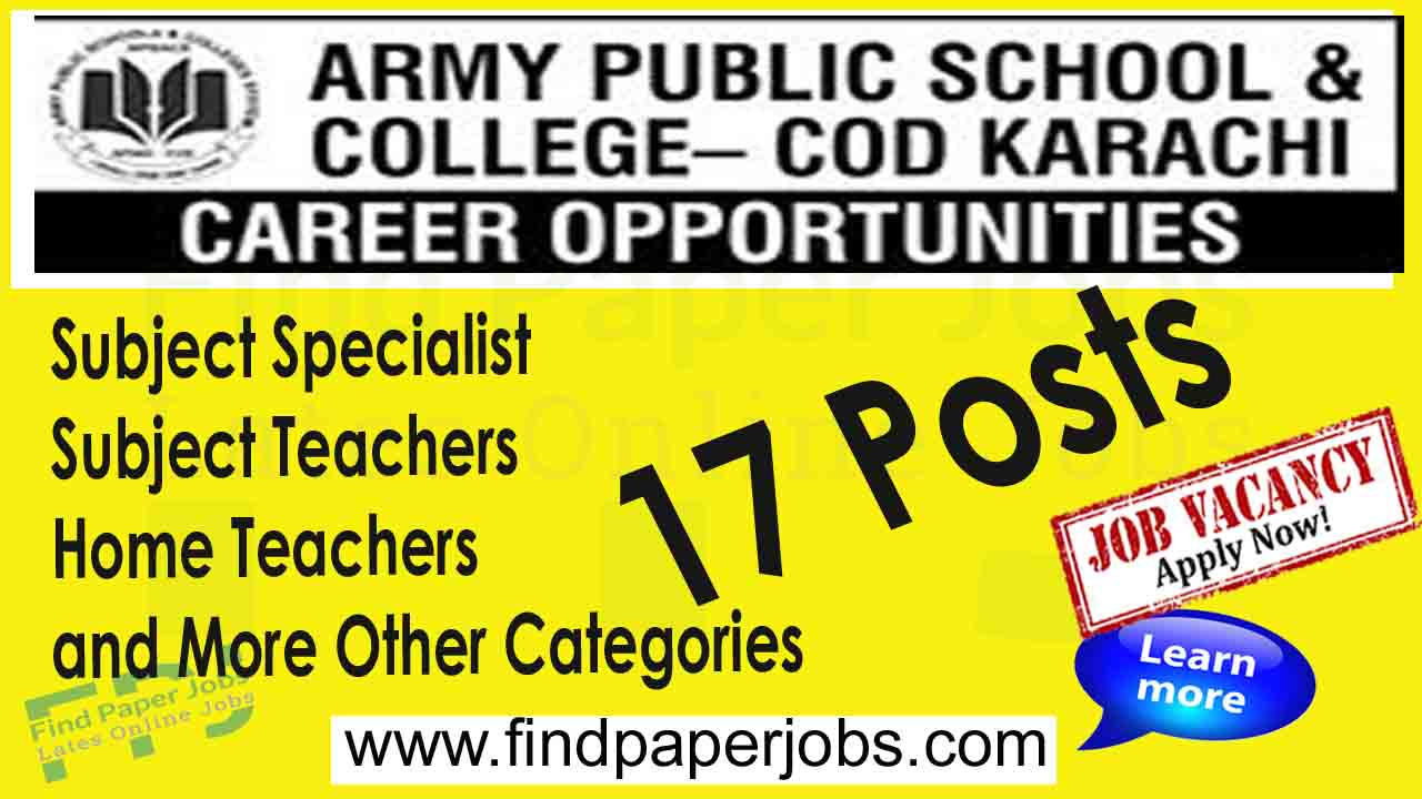 Jobs In Army Public School and College COD Karachi March 2023