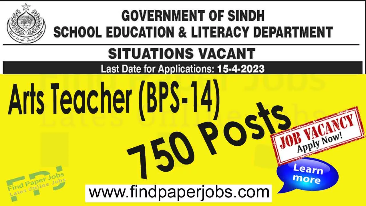 Arts Teacher Jobs in School Education and Literacy Department Sindh