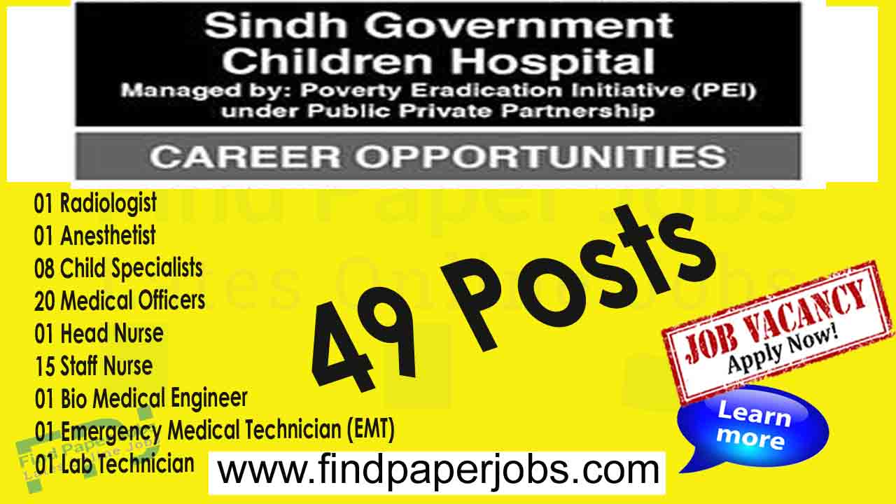 Sindh Government Children Hospital Karachi Jobs 2023