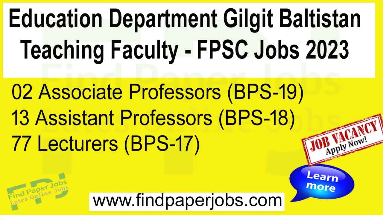 Education Department Gilgit Baltistan Jobs-