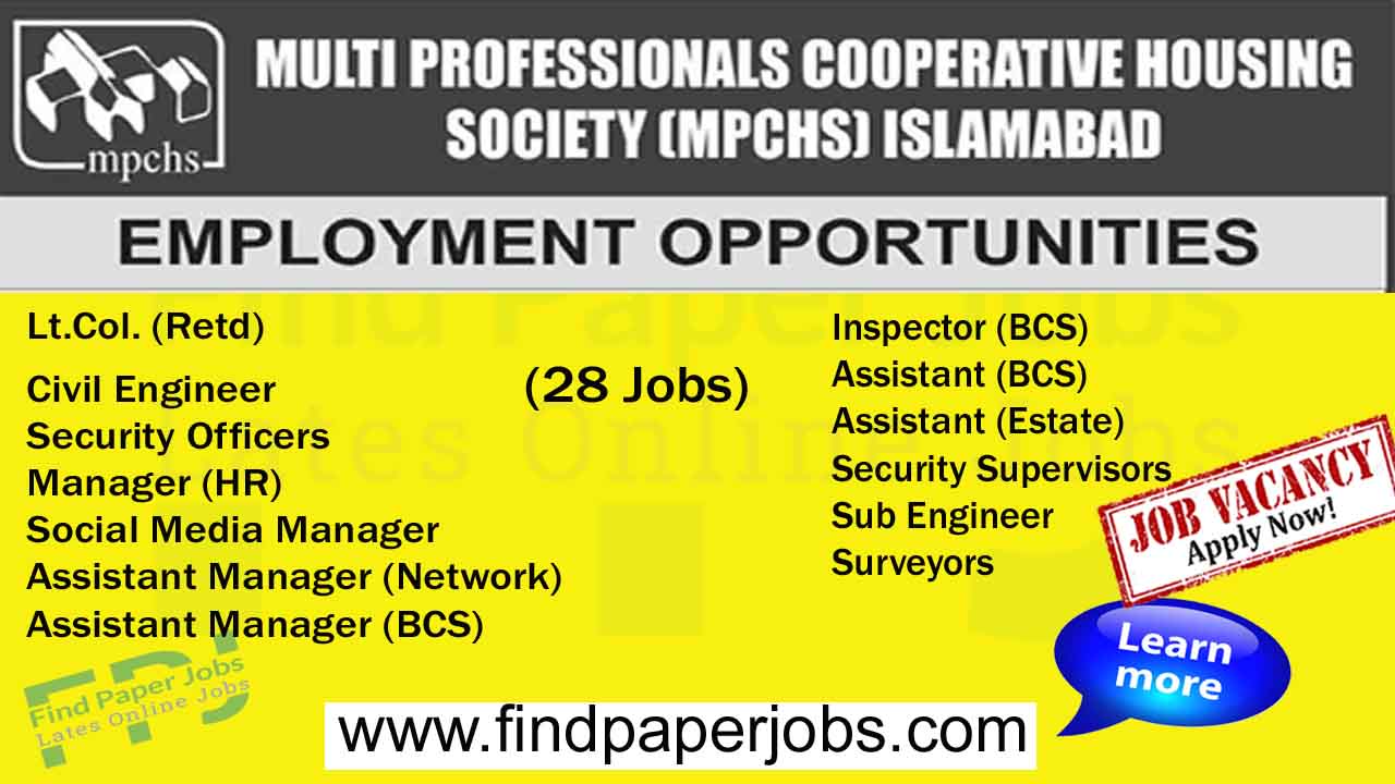 Multi Professional Cooperative Housing Society Islamabad Jobs 2023