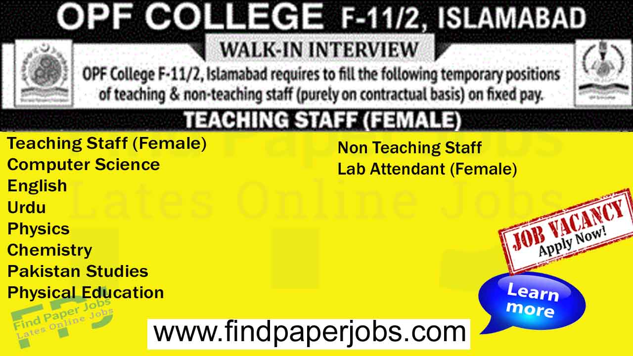 OPF College Islamabad Jobs September 2023