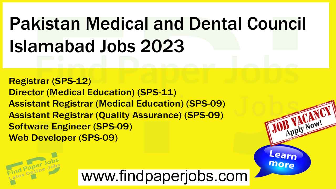 Pakistan Medical and Dental Council Islamabad Jobs September 2023