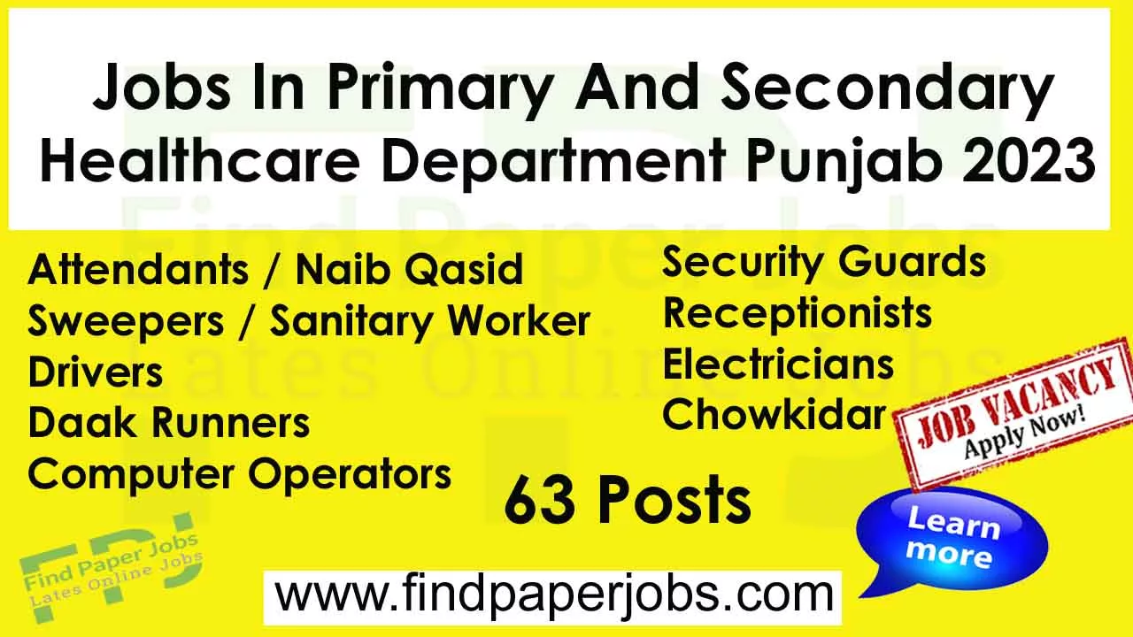 Jobs In Primary And Secondary Healthcare Department Punjab 2023