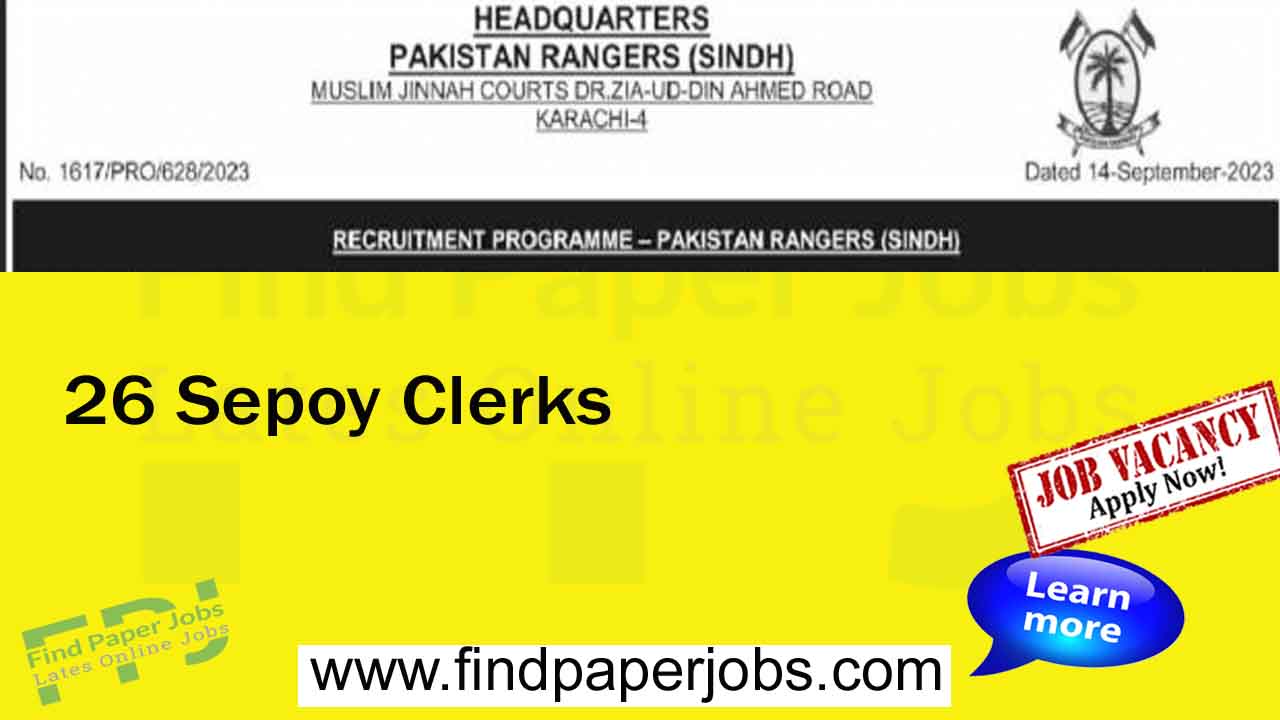 Sepoy Clerk Jobs in Pakistan Rangers Sindh September 2023