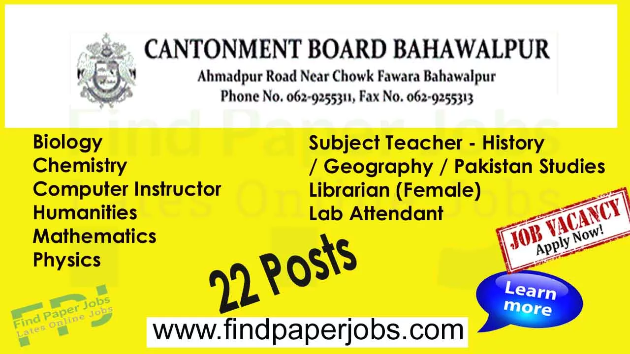 Jobs In Cantonment Board Bahawalpur 2023