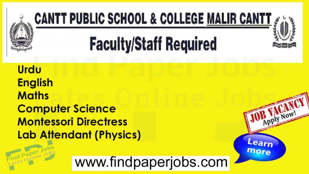 Cantt Public School And College Malir Cantt Jobs 2023