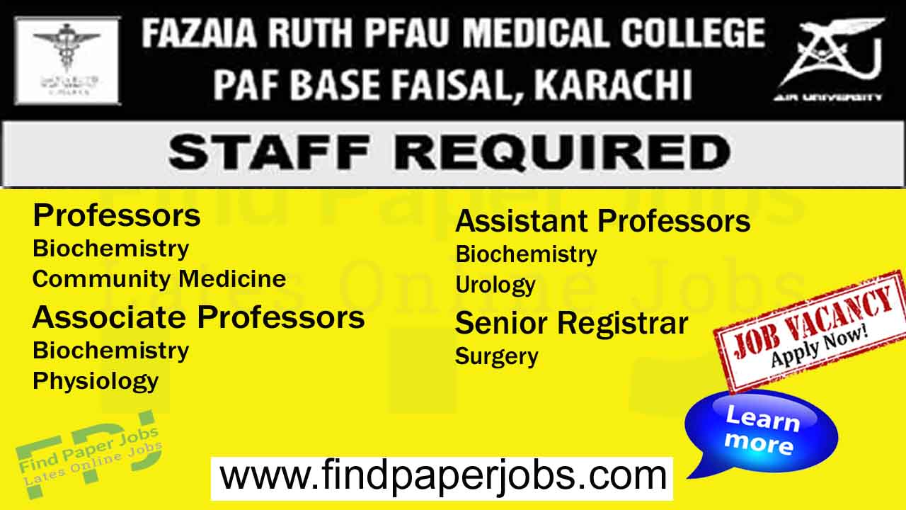 Fazaia Ruth PFAU Medical College Karachi Jobs October 2023