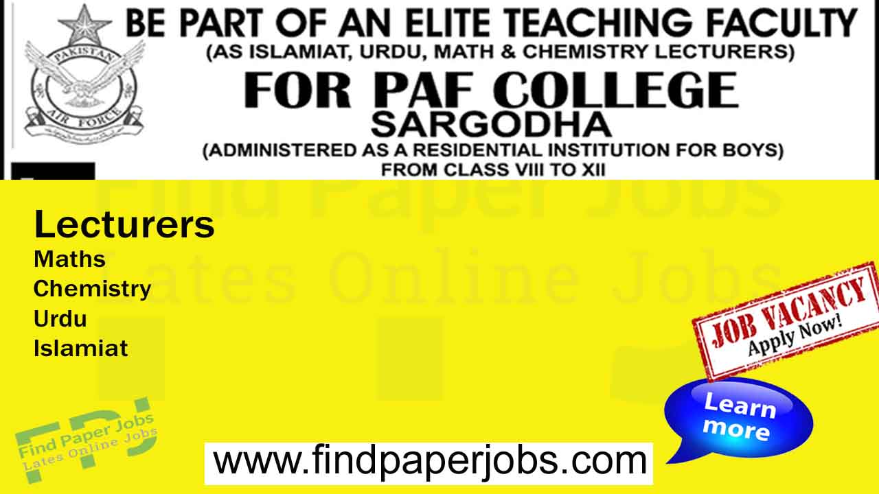 Jobs In PAF College Sargodha October 2023 | Pakistan Air Force