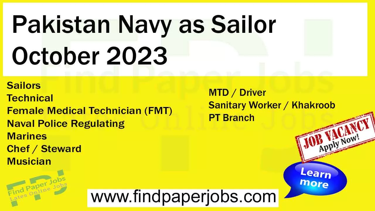 Jobs In Pakistan Navy As A Sailor October 2023