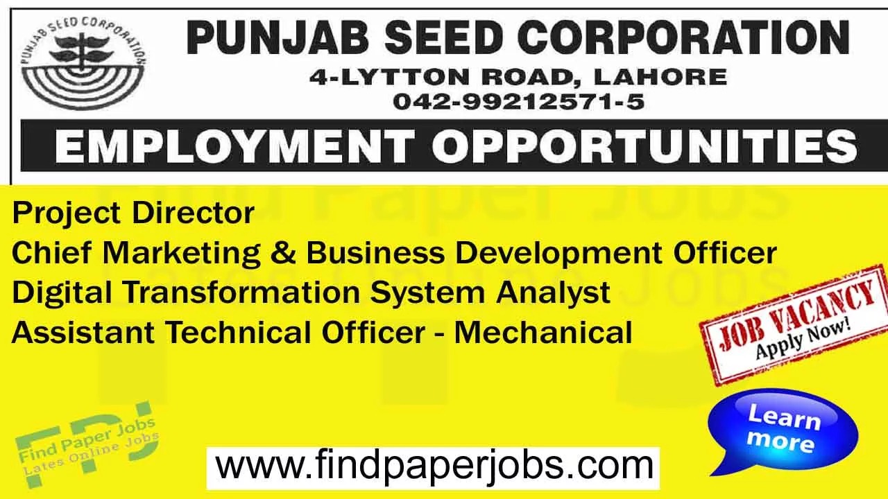Punjab Seed Corporation Lahore Jobs 2023