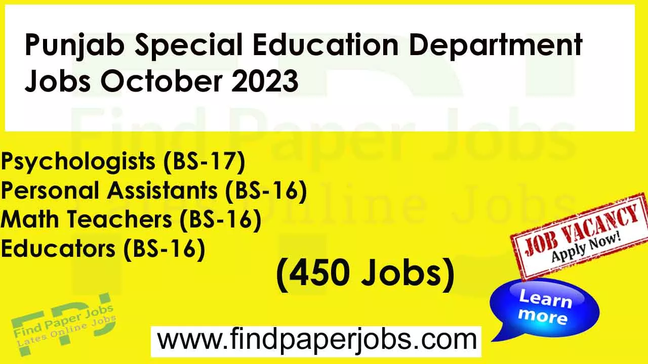 Punjab Special Education Department Jobs October 2023