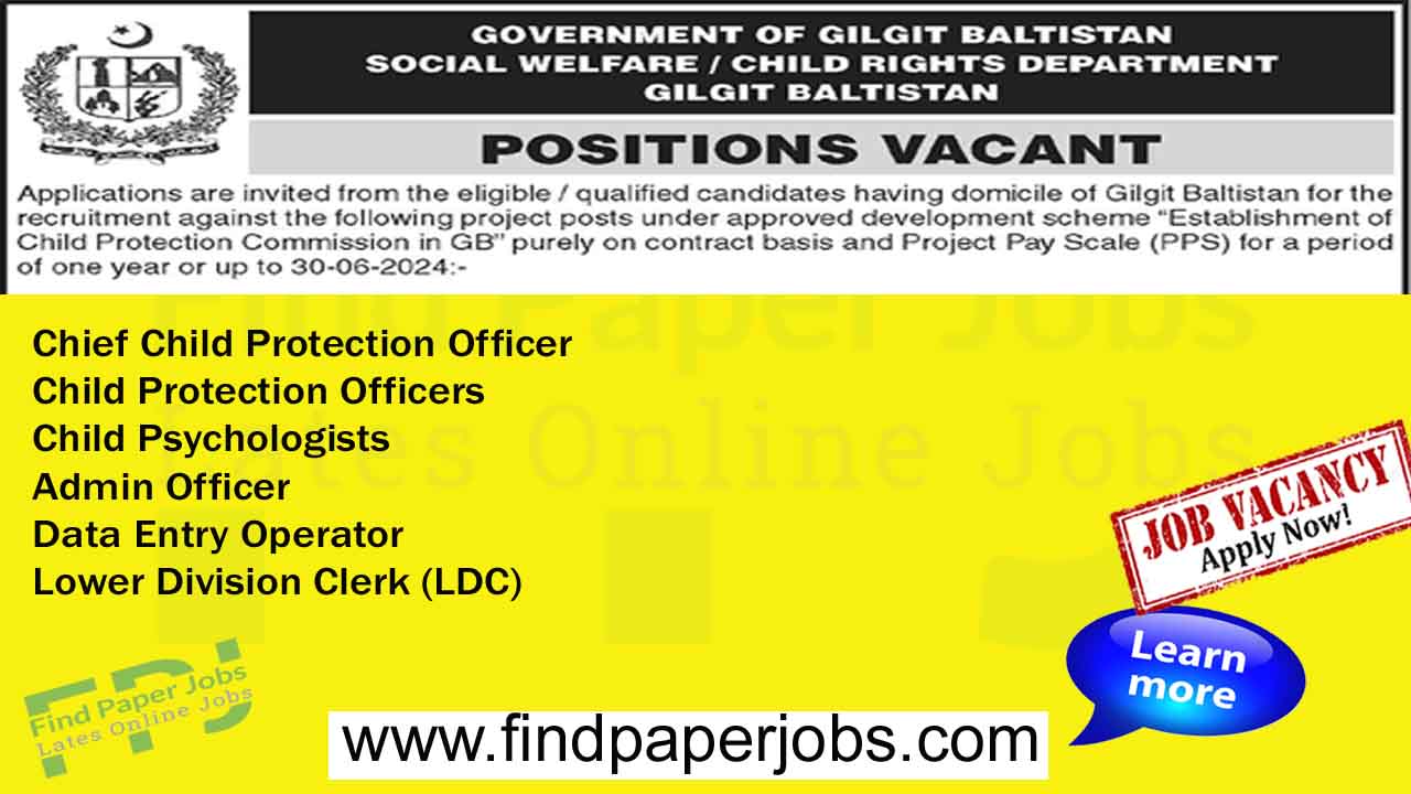 Social Welfare and Child Rights Department Gilgit Baltistan Jobs 2023