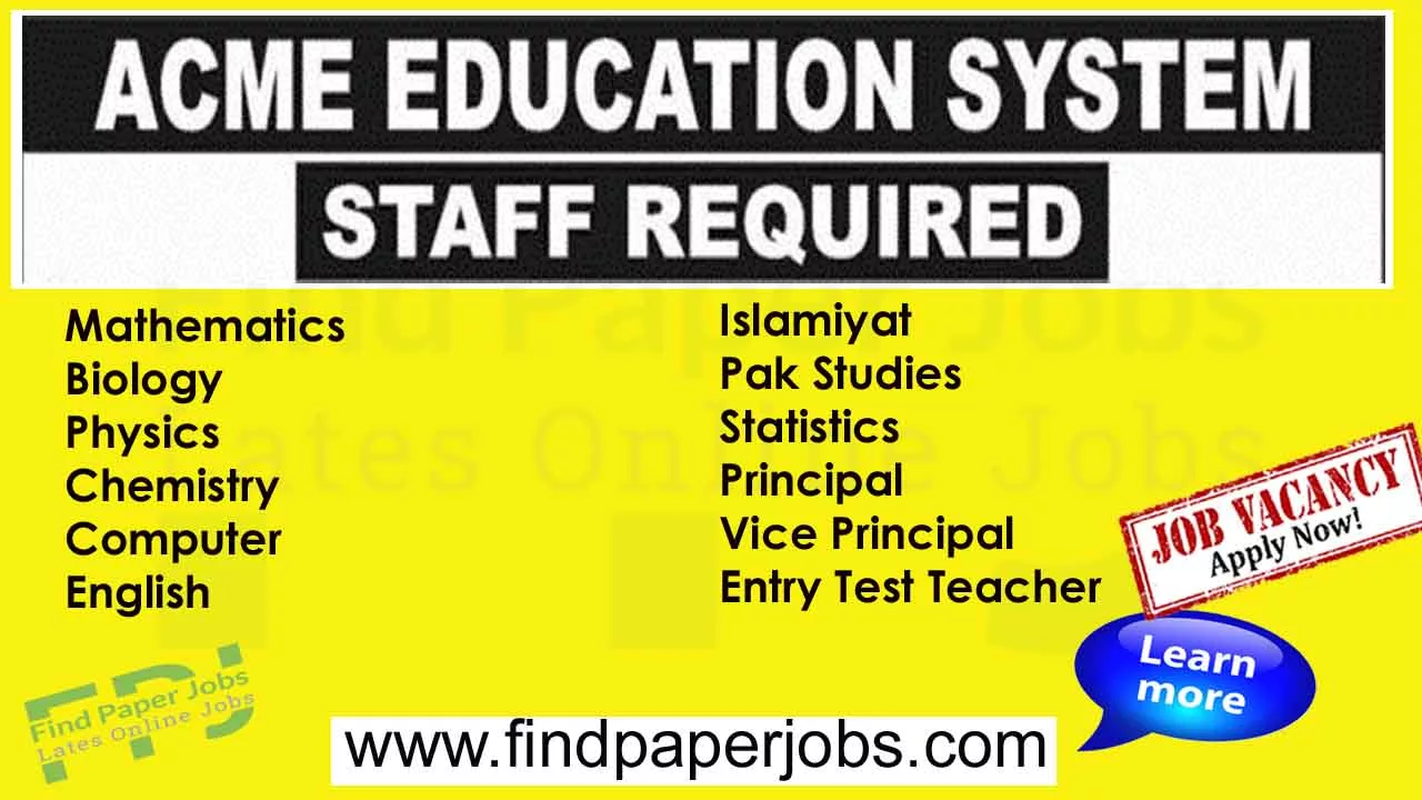 Jobs In ACME Education System Islamabad 2023