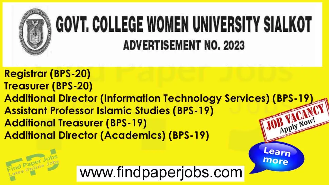 Government College Women University Sialkot Jobs 2023