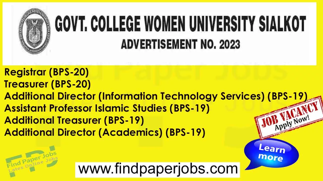 Jobs In Government College Women University Sialkot 2023