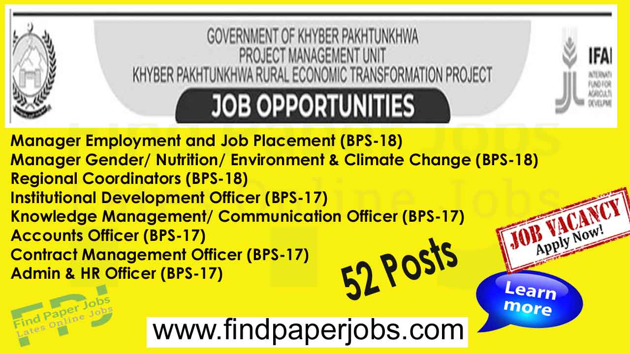 Khyber Pakhtunkhwa Rural Economic Transformation Project Jobs 2023