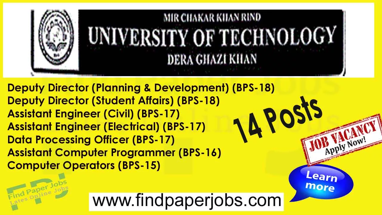 Jobs In Mir Chakar Khan Rind University Of Technology Dera Ghazi Khan 2023