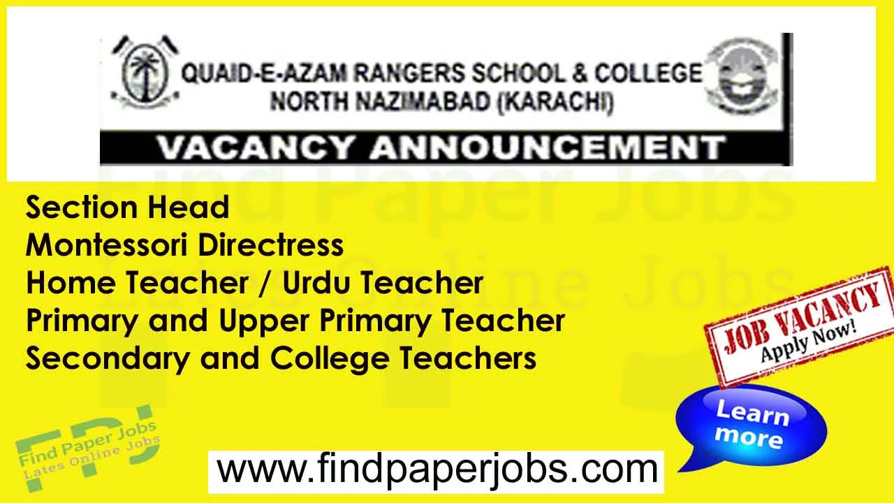 Quaid e Azam Ranger School And College Karachi Jobs 2023