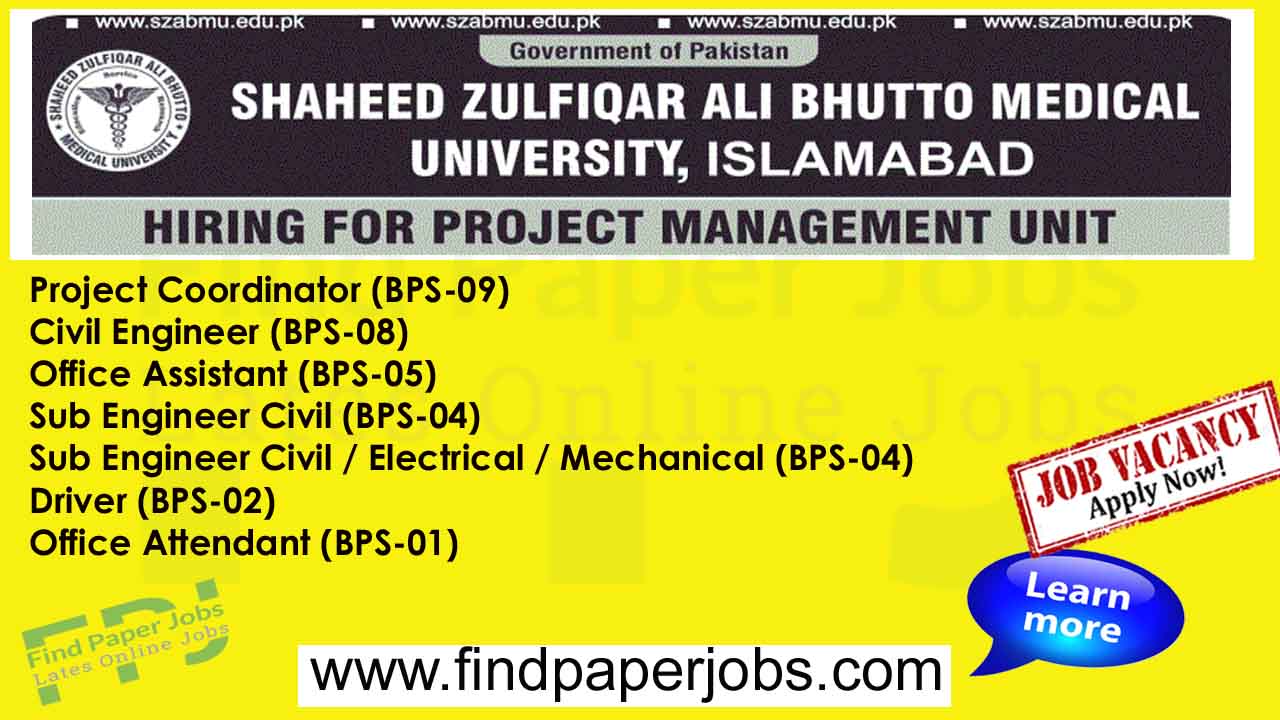 Shaheed Zulfiqar Ali Bhutto Medical University Islamabad Jobs 2023