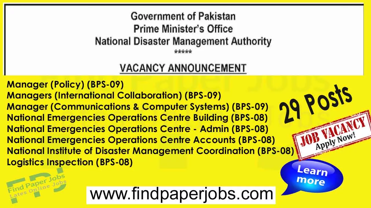 Jobs In National Disaster Management Authority Islamabad 2023