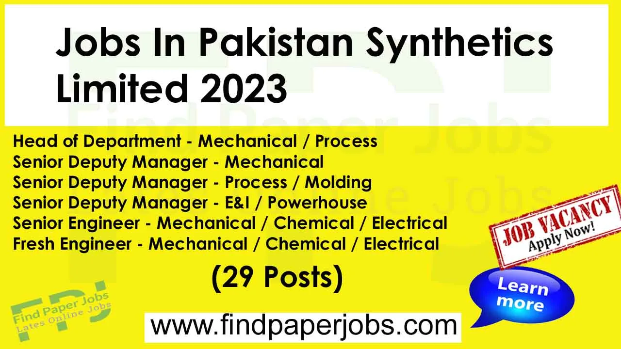 Jobs In Pakistan Synthetics Limited 2023