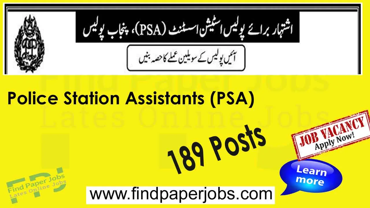 Jobs In Punjab Police 2024 As A Police Station Assistant