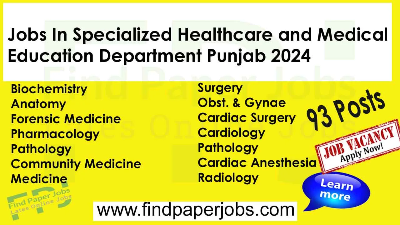 Specialized Healthcare and Medical Education Department Punjab Jobs 2024