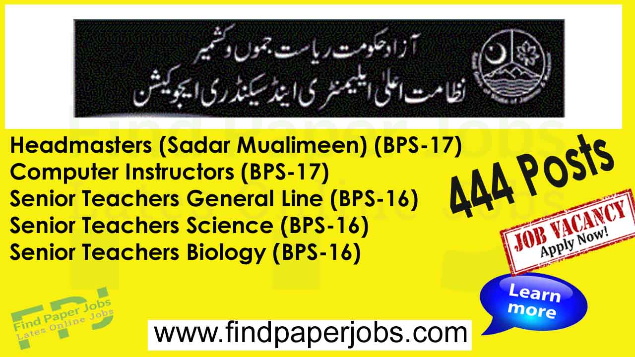 Elementary and Secondary Education Department AJK Jobs 2024