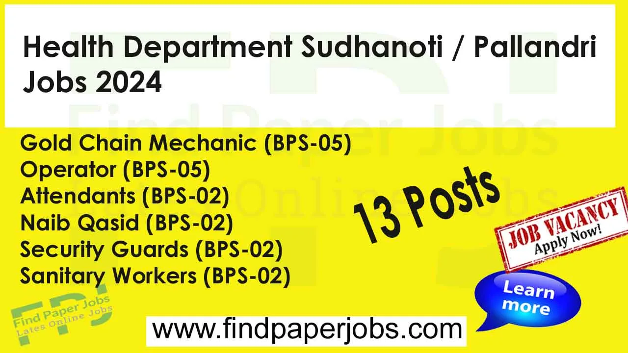 Health Department Sudhanoti Pallandri Jobs 2024