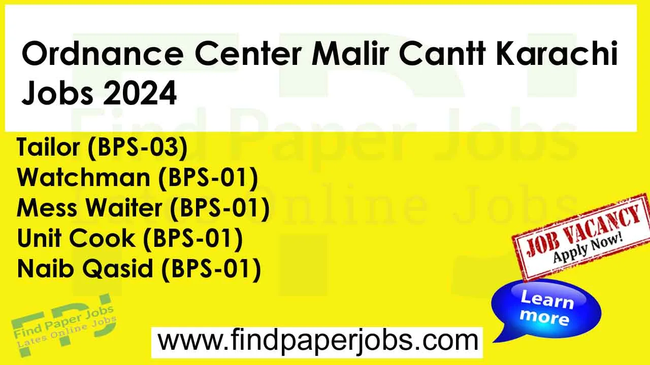Ordnance Center Malir Cantt Karachi Jobs 2024